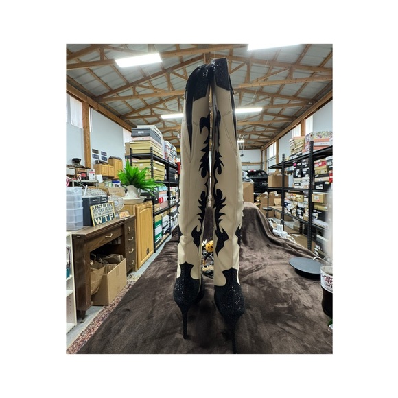 INC Elegant Black and Cream Over the knee Boots - Picture 7 of 10